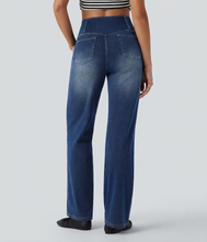 Load image into Gallery viewer, Royal Wolf Straight Leg X-Crossover Blue Stretch Soft Knitted Women Jeans
