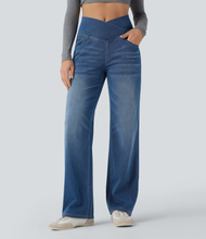 Load image into Gallery viewer, Royal Wolf High Waist Straight Leg X-Crossover Soft Casual Knitted Women Jeans
