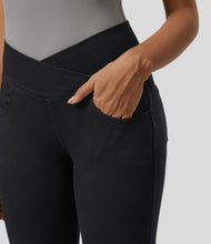 Load image into Gallery viewer, Royal Wolf Skinny Crossover Gym Soft Black Knitted Women Leggings
