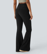 Load image into Gallery viewer, Royal Wolf Flared Black Crossover Stretch Soft Bell Bottom Jeans
