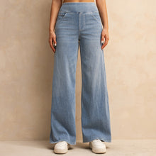 Load image into Gallery viewer, Shascullfites Melody Women's High-Waisted Wide-Leg Jeans Light Blue Casual Knitted Pants with Pockets Baggy Fit
