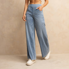 Load image into Gallery viewer, Shascullfites Melody Women's High-Waisted Wide-Leg Jeans Light Blue Casual Knitted Pants with Pockets Baggy Fit
