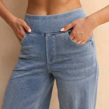 Load image into Gallery viewer, Shascullfites Melody Women's High-Waisted Wide-Leg Jeans Light Blue Casual Knitted Pants with Pockets Baggy Fit
