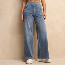 Load image into Gallery viewer, Shascullfites Melody High-Waisted Wide-Leg Jeans Light Blue Women's Stretchy Knit Trousers with Multiple Pockets for Work
