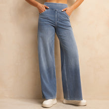 Load image into Gallery viewer, Shascullfites Melody High-Waisted Wide-Leg Jeans Light Blue Women's Stretchy Knit Trousers with Multiple Pockets for Work

