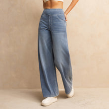 Load image into Gallery viewer, Shascullfites Melody High-Waisted Wide-Leg Jeans Light Blue Women's Stretchy Knit Trousers with Multiple Pockets for Work

