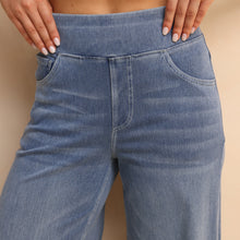 Load image into Gallery viewer, Shascullfites Melody High-Waisted Wide-Leg Jeans Light Blue Women's Stretchy Knit Trousers with Multiple Pockets for Work
