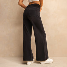Load image into Gallery viewer, Shascullfites Melody Dark Grey Women's Wide Leg Jeans Multiple Pockets Stretchy Knit Casual Baggy Jeans
