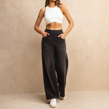 Load image into Gallery viewer, Shascullfites Melody Dark Grey Women's Wide Leg Jeans Multiple Pockets Stretchy Knit Casual Baggy Jeans
