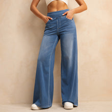 Load image into Gallery viewer, Shascullfites Melody High-Waisted Tummy Control Jeans Women's Retro Blue Flare Jeans with Pockets Casual Wide Leg Jeans
