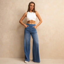 Load image into Gallery viewer, Shascullfites Melody High-Waisted Tummy Control Jeans Women's Retro Blue Flare Jeans with Pockets Casual Wide Leg Jeans
