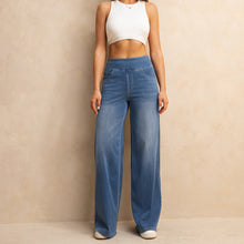 Load image into Gallery viewer, Shascullfites Melody High-Waisted Tummy Control Jeans Women's Retro Blue Flare Jeans with Pockets Casual Wide Leg Jeans

