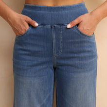 Load image into Gallery viewer, Shascullfites Melody High-Waisted Tummy Control Jeans Women's Retro Blue Flare Jeans with Pockets Casual Wide Leg Jeans
