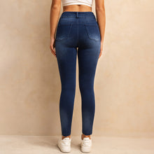 Load image into Gallery viewer, Shascullfites Melody High Waisted Zipper Pocket Jeans Button Denim Woman Pants Dark Blue Stretch Jean Lifts Buttocks
