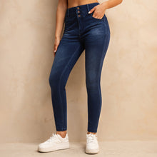 Load image into Gallery viewer, Shascullfites Melody High Waisted Zipper Pocket Jeans Button Denim Woman Pants Dark Blue Stretch Jean Lifts Buttocks
