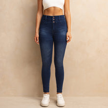 Load image into Gallery viewer, Shascullfites Melody High Waisted Zipper Pocket Jeans Button Denim Woman Pants Dark Blue Stretch Jean Lifts Buttocks
