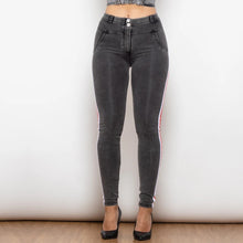Load image into Gallery viewer, Shascullfites Melody Middle Waist Dark Thread Grey Jeans with Stripe Scrunch Bum Jeggings Women Butt Lift Jeans
