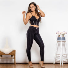 Load image into Gallery viewer, Shascullfites Shaper Set Bum Lift Black Jeans Zipper Crop Top Sexy V Neck Tank Top Two Piece Sets Womens Outifits
