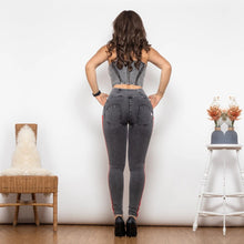 Load image into Gallery viewer, Shascullfites Melody Shaper Set High Waist Dark Thread Grey Jeans with Stripe Jeans Set Sexy Jeggings Set 2 Pieces Set
