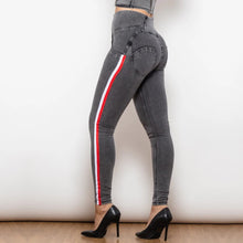 Load image into Gallery viewer, Shascullfites Melody High Waist Dark Thread Grey Jeans with Stripe Jeans Bum Lift Pants Shaping Jeggings Women Pants
