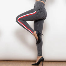 Load image into Gallery viewer, Shascullfites Melody High Waist Dark Thread Grey Jeans with Stripe Jeans Bum Lift Pants Shaping Jeggings Women Pants
