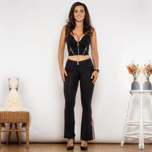 Load image into Gallery viewer, Shascullfites Melody Shaper Set Mid Waist Dark Thread Black Flare Jeans with Stripe Scrunch Bum Flare Pants Set 2 Pieces Set
