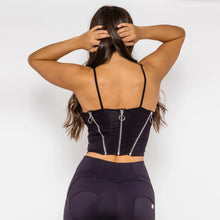 Load image into Gallery viewer, Shascullfites Melody Black Cotton Shapers Zippers Crop Top Gothic Women Slim Fit Tops Sleeveless Straps Tank Top

