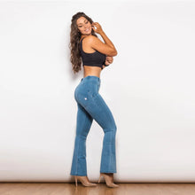 Load image into Gallery viewer, Shascullfites Melody Mid Waist Light Blue Flare Jeans Butt Lift Jeans Women's Pants Streetwear Vintage Clothes
