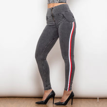 Load image into Gallery viewer, Shascullfites Melody High Waist Dark Thread Grey Jeans with Stripe Jeans Bum Lift Pants Shaping Jeggings Women Pants
