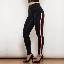 Load image into Gallery viewer, Shascullfites Melody White&amp;Red Side Stripe Stretch Jeans Fashion Black Denim High Waist Jeggings Slim Fit Bum Lift Pencil Pants
