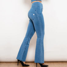 Load image into Gallery viewer, Shascullfites Melody Light Blue Flared Lift Jeggings Button Up Jeans Shaping Jeans Women High Waist Flare Jeans
