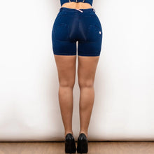 Load image into Gallery viewer, Shascullfites Melody Middle Waist Dark Thread Dark Blue Jeans with Stripe Denim Shorts Slim Fit Bum Lift Shorts Women Shorts
