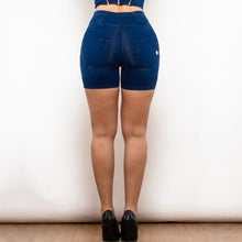 Load image into Gallery viewer, Shascullfites Melody Stripe Jeans Shorts High Waist Dark Thread Dark Blue Jeans with Stripe Denim Shorts Women Butt Lift Shorts
