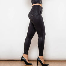 Load image into Gallery viewer, Shascullfites lulu Crackle Black Coated Lifting Pants Button Up High Waist Bum Lift Leggings Sexy Sculpture Leggings
