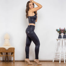 Load image into Gallery viewer, Shascullfites lulu Spandex Chinlon Leggings And Shapers Sets Crackle Black Coated Bum Lift Shaping Streetwear for Gym Women

