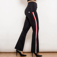 Load image into Gallery viewer, Shascullfites Melody Black Striped Flared Lift Jeggings Button Up Jeans Shaping Jeans Women High Waist Flare Jeans
