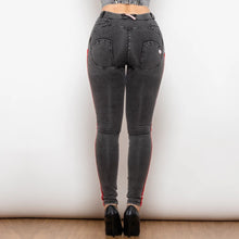 Load image into Gallery viewer, Shascullfites Melody Middle Waist Dark Thread Grey Jeans with Stripe Scrunch Bum Jeggings Women Butt Lift Jeans
