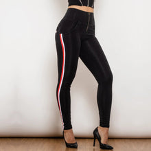 Load image into Gallery viewer, Shascullfites Melody White&amp;Red Side Stripe Stretch Jeans Fashion Black Denim High Waist Jeggings Slim Fit Bum Lift Pencil Pants
