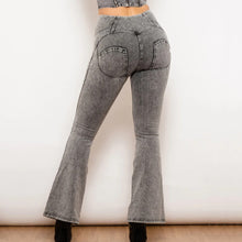 Load image into Gallery viewer, Shascullfites Melody Grey Flared Lift Jeggings Button Up Jeans Butt Lift High Waist Flare Jeans Women Shaping Jeans
