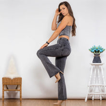 Load image into Gallery viewer, Shascullfites Shaper Suit Grey Denim Bodysuit Zipper Push Up Top Middle Waist Butt Lift Flare Jeans Women Two Piece Outfits
