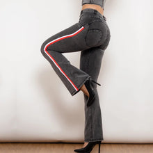 Load image into Gallery viewer, Shascullfites Melody Side Striped Middle Waist Grey Jeans Butt Lift Leggings Woman Sexy Push Up Jeans Denim Flare Pants
