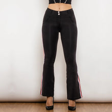 Load image into Gallery viewer, Shascullfites Melody Side Stripe Denim Flare Jeans Stretch Pants Slim Butt lift Flare Pants Scrunch Bum Black Jeans
