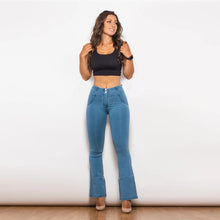 Load image into Gallery viewer, Shascullfites Melody Mid Waist Light Blue Flare Jeans Butt Lift Jeans Women's Pants Streetwear Vintage Clothes
