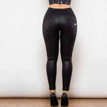 Load image into Gallery viewer, Shascullfites lulu Crackle Black Coated Lifting Pants Button Up High Waist Bum Lift Leggings Sexy Sculpture Leggings
