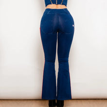 Load image into Gallery viewer, Shascullfites Melody Dark Blue Striped Flared Lift Jeggings Button Up Jeans Bum Lift Jeans High Waist Flare Jeans Women
