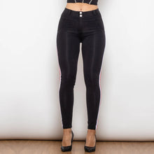 Load image into Gallery viewer, Shascullfites Melody Middle Waist Dark Thread Black Jeans with White&amp;Red Stripe Pants Women Butt Lift Jeans Shaping Pants
