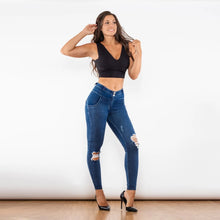 Load image into Gallery viewer, Shascullfites Melody Blue Washed Ripped Lifting Jeggings Push Up Butt Booty Female Middle Waist Jeans Women's Pants
