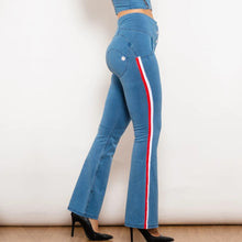 Load image into Gallery viewer, Shascullfites Melody Light Blue Striped Flared Lift Jeggings Button Up Butt Lift High Waist Flare Jeans Women Shaping Jeans
