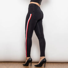 Load image into Gallery viewer, Shascullfites Melody Middle Waist Dark Thread Black Jeans with White&amp;Red Stripe Pants Women Butt Lift Jeans Shaping Pants

