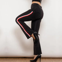 Load image into Gallery viewer, Shascullfites Melody Side Stripe Denim Flare Jeans Stretch Pants Slim Butt lift Flare Pants Scrunch Bum Black Jeans
